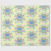 イースターバニーイエロー&ブルーからの名前をカスタムする ラッピングペーパー (フラット)