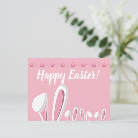 イースターバニーイヤーアンドフラワーズカスタム ポストカード (スタンド正面)