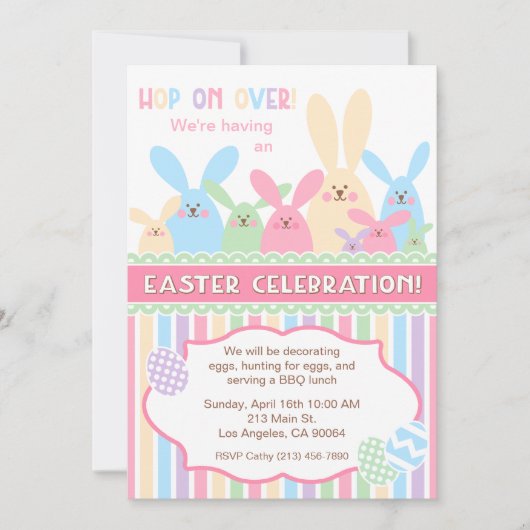 イースターバニーイースターお祝いパーティの招待状 招待状 (正面)