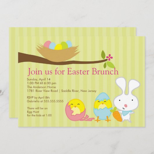 イースターバニーイースターブランチパーティの招待状 招待状 (正面/裏面)