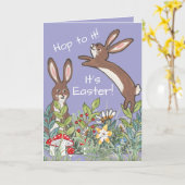 イースターバニーウサギの花の水色かわいい カード (黄色い花)