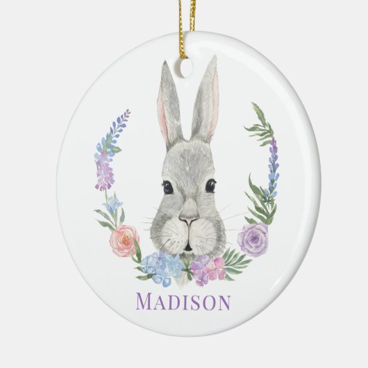イースターバニーウサギウォーターカラーフローラパーソナライズされた セラミックオーナメント (左)