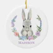 イースターバニーウサギウォーターカラーフローラパーソナライズされた セラミックオーナメント (裏面)