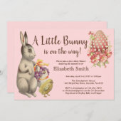 イースターバニーウサギ&チキンピンクベビーシャワー 招待状 (正面/裏面)