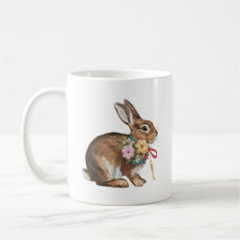 イースターバニーウサギ（リボンと花） コーヒーマグカップ