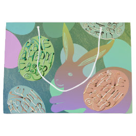 イースターバニーエッグオンブルーグリーンラージ抱き枕 ラージペーパーバッグ