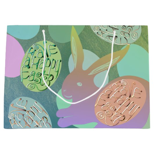 イースターバニーエッグオンブルーグリーンラージ抱き枕 ラージペーパーバッグ (正面)