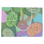 イースターバニーエッグオンブルーグリーンラージ抱き枕 ラージペーパーバッグ (裏面)