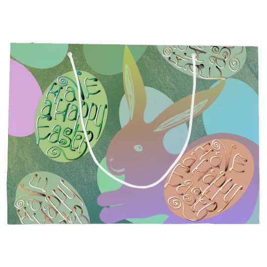 イースターバニーエッグオンブルーグリーンラージ抱き枕 ラージペーパーバッグ (裏面)