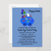 イースターバニーエッグカー#3招待状はがき インビテーションポストカード (正面/裏面)