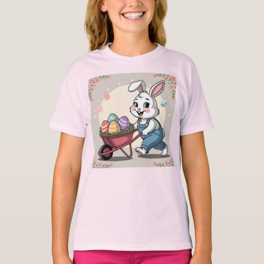 イースターバニーエッグスホイールバロー＆フラワー Tシャツ (正面)