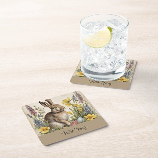 イースターバニーエッグフローラ スクエアペーパーコースター (インサイチュ)