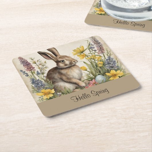 イースターバニーエッグフローラ スクエアペーパーコースター (アングル)