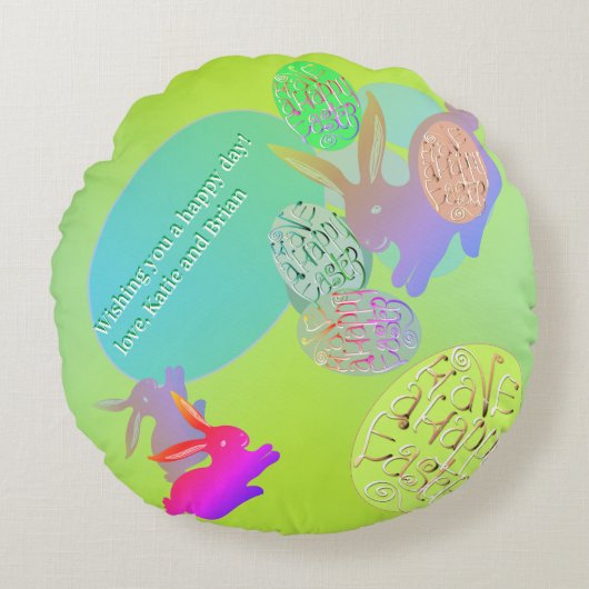 イースターバニーエッグラウンドピロー ラウンドクッション (正面)