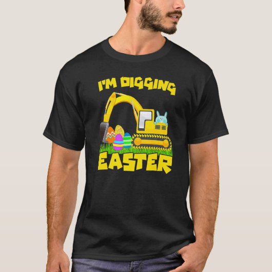 イースターバニーエッグ掘りトラクターショベルキッズB Tシャツ (正面)