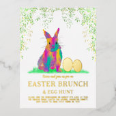 イースターバニーエッグ狩りとブランチ金ゴールドピンク 箔招待状ポストカード (正面)