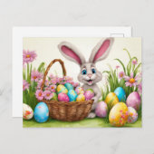 イースターバニーエッグ狩りイン春フラワーガーデン シーズンポストカード (正面/裏面)