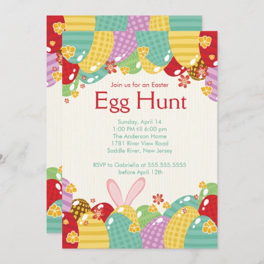 イースターバニーエッグ狩りイースターパーティの招待状 招待状 (正面/裏面)