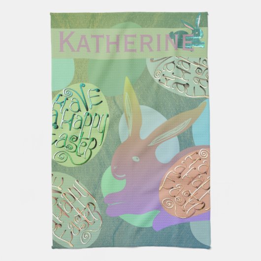 イースターバニーエッグ「ハッピーイースター」 キッチンタオル (縦)