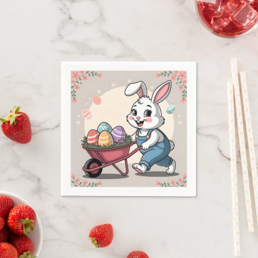イースターバニーエッグ&ホイールバロー スタンダードカクテルナプキン (インサイチュ)