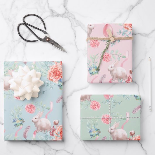 イースターバニーエレガンススリーカラー ラッピングペーパーシート (正面)