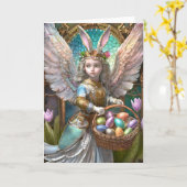 イースターバニーエンジェルの衣装を着た少女 カード (黄色い花)