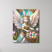 イースターバニーエンジェルの衣装を着た少女 キャンバスプリント (正面)