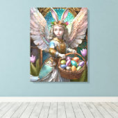 イースターバニーエンジェルの衣装を着た少女 キャンバスプリント (インサイチュ (ウッドフロア))