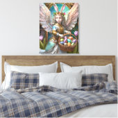 イースターバニーエンジェルの衣装を着た少女 キャンバスプリント (インサイチュ (寝室))