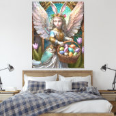 イースターバニーエンジェルの衣装を着た少女 キャンバスプリント (インサイチュ (寝室))