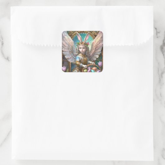 イースターバニーエンジェルの衣装を着た少女 スクエアシール (バッグ)