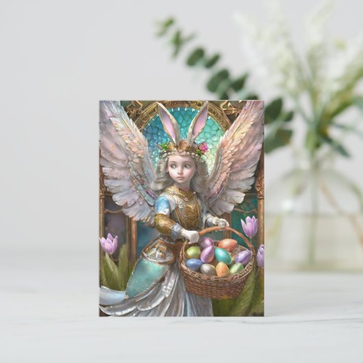 イースターバニーエンジェルの衣装を着た少女 ポストカード (スタンド正面)