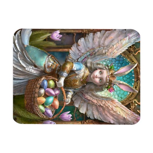 イースターバニーエンジェルの衣装を着た少女 マグネット (横)