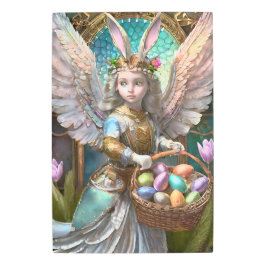 イースターバニーエンジェルの衣装を着た少女 メタルプリント