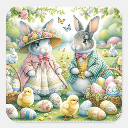 イースターバニーオールドレスアップ春カラー スクエアシール (正面)