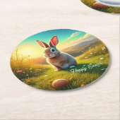 イースターバニーカラフルと卵の春魔法 ラウンドペーパーコースター (アングル)