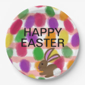 イースターバニーカラフルウサギ卵 ペーパープレート (正面)