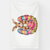 イースターバニーカラフルラビットエッグイースターエッグ狩り 横断幕 (縦)