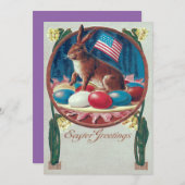 イースターバニーカラーエッグアメリカ国旗 招待状 (正面/裏面)