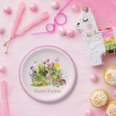 イースターバニーガーデンフローラピンク紙プレート ペーパープレート (パーティー)