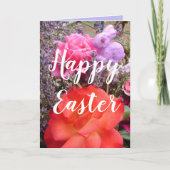 イースターバニーガーデン 赤いピンクのバラ 春の花 カード (正面)