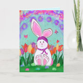 イースターバニーガーリーチューリップかわいい花 カード (正面)