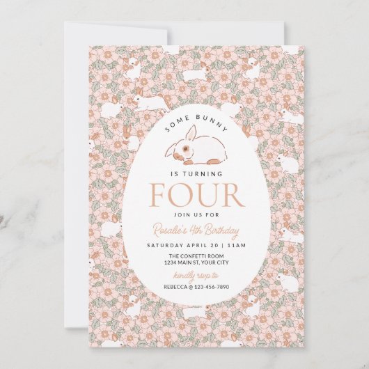 イースターバニーガールズ4th誕生日招待状 招待状 (正面)
