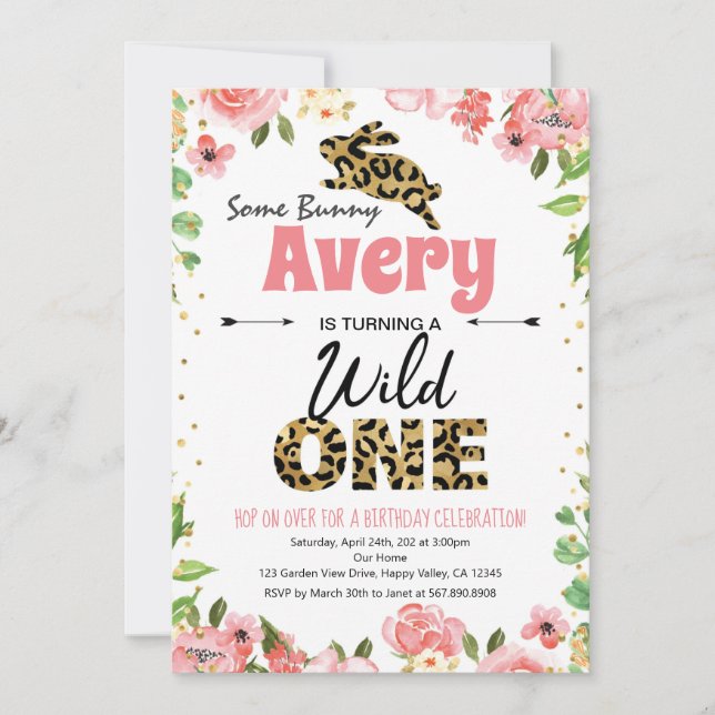 イースターバニーガールファースト誕生日ピンク招待状 (正面)