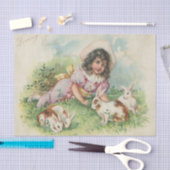 イースターバニーガールヴィンテージはがき 薄葉紙 (クラフト)