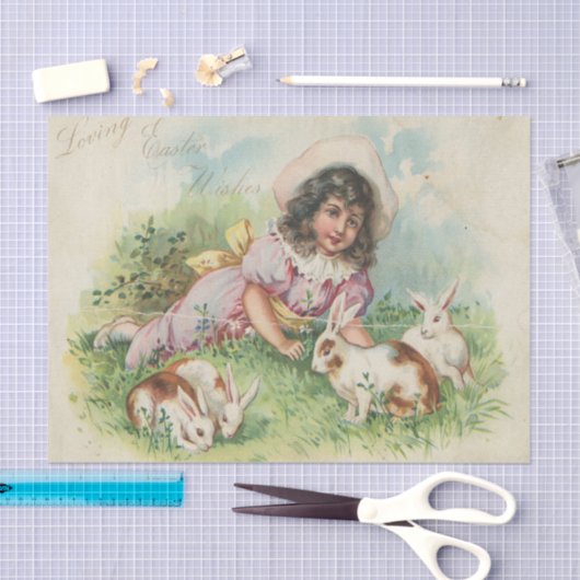 イースターバニーガールヴィンテージはがき 薄葉紙 (クラフト)