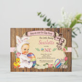 イースターバニーガール1歳の誕生日の招待ヴィンテージ 招待状 (スタンド正面)