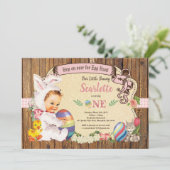 イースターバニーガール1st誕生日エッグ狩りヴィンテージ 招待状 (スタンド正面)