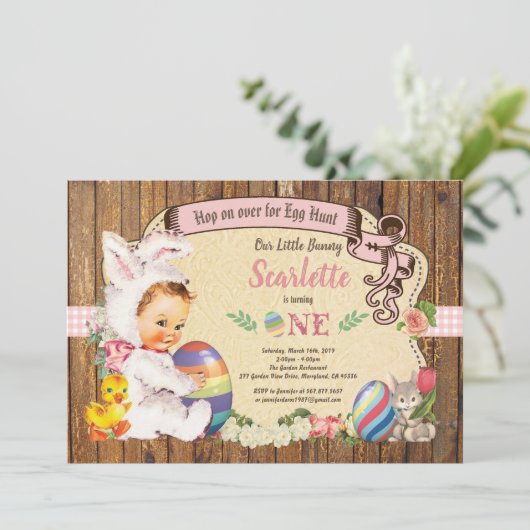 イースターバニーガール1st誕生日エッグ狩りヴィンテージ 招待状