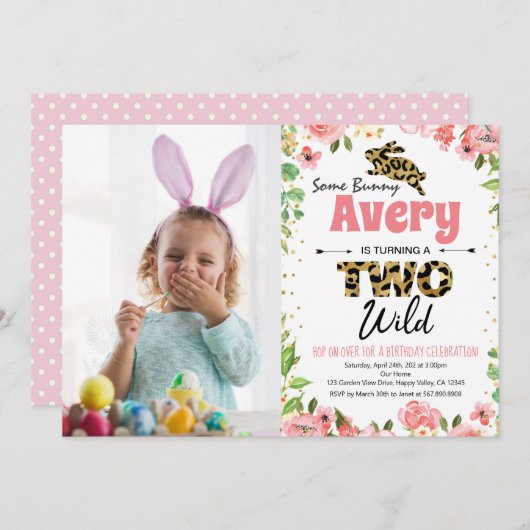 イースターバニーガール2ndバースデーフォト招待状 (正面/裏面)